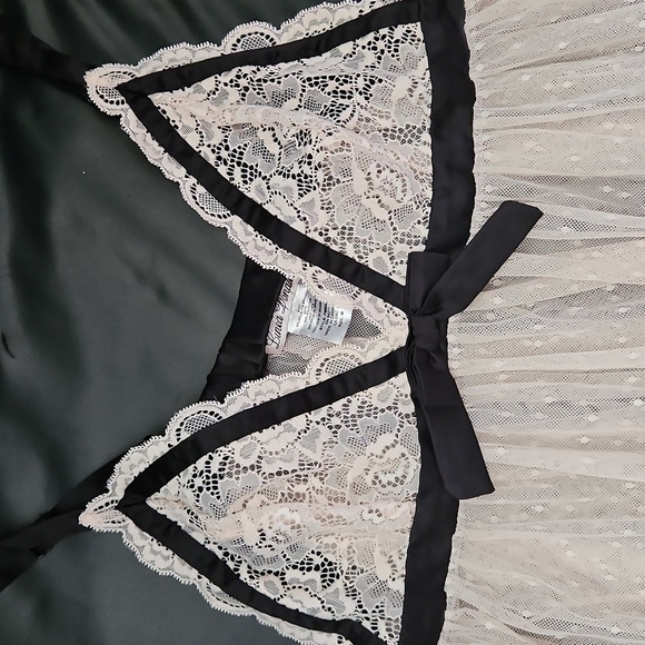 Linea Donatella M Womens Satin Trimmed Mesh Babydoll Lingerie Top Ivory& Black - Picture 8 of 12